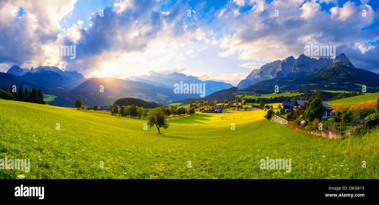 Sonnenuntergang über Hochkönig, Berchtesgadener Alpen, Salzburger Land, Österreich, Europa Stockfoto