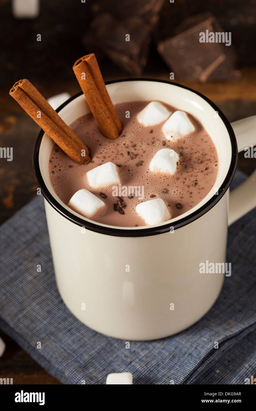 Gourmet-heiße Schokolade Milch mit Zimt und Marshmallows Stockfoto