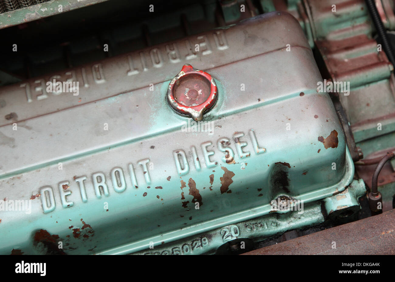 Detail von einem Detroit Dieselmotor, Vereinigte Staaten Stockfoto