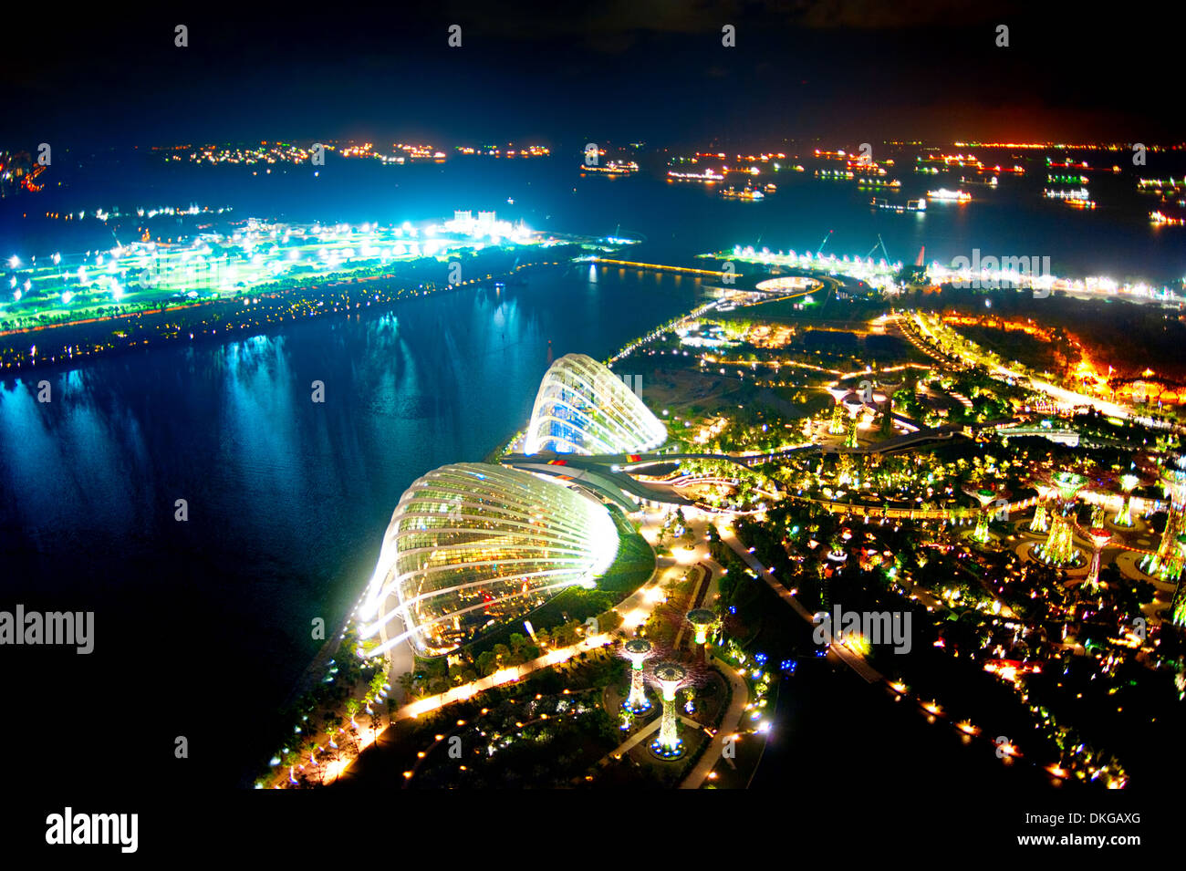 Eine Luftaufnahme der Gärten an der Bucht in Singapur. Gärten an der Bucht befindet sich ein Park von 101 Hektar neu gewonnenem land Stockfoto