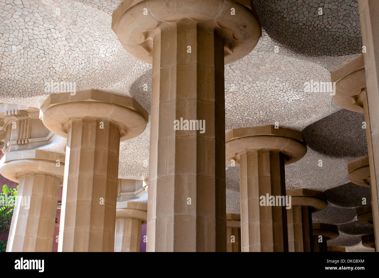 Dorische Säulen, Park Güell, Barcelona, Katalonien, Spanien Stockfoto