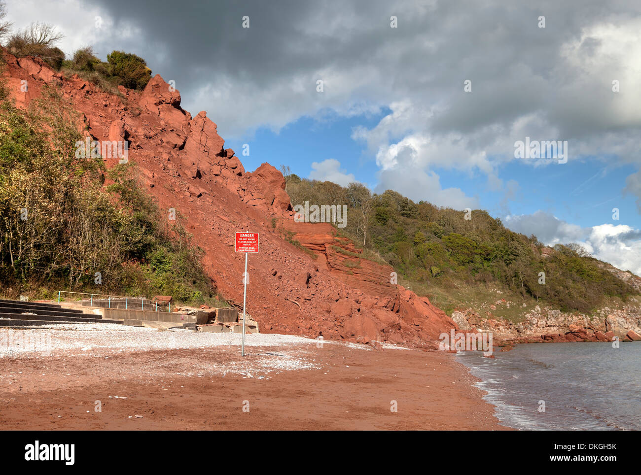 Küstenerosion Babbacombe Beach, Devon, England. Stockfoto