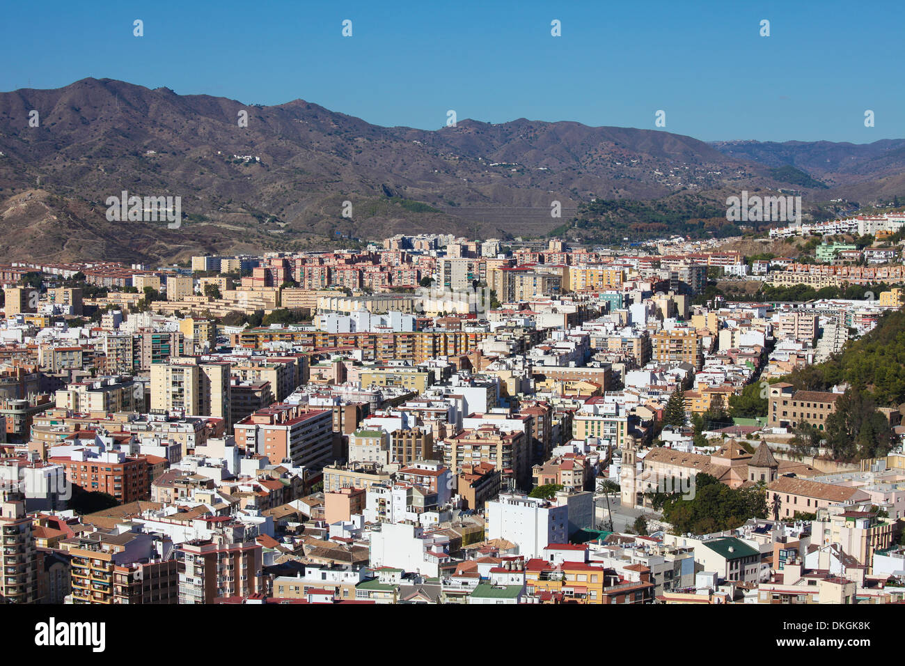 Blick auf das Zentrum von Malaga, Andalusien, Spanien, von der Festung Gibralfaro. Stockfoto