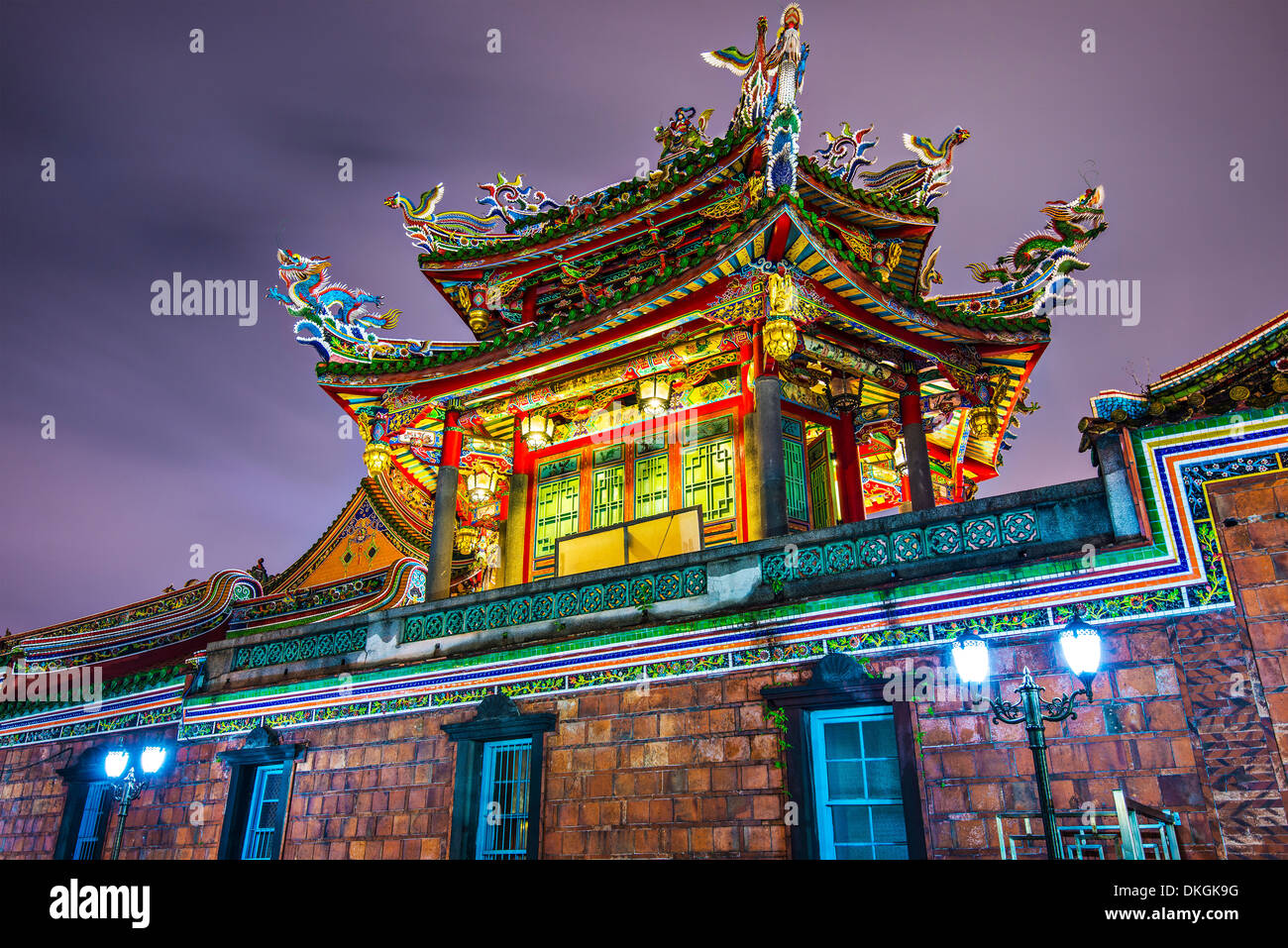 Longshan Tempel Außenwand Detail Taipei, Taiwan. Stockfoto