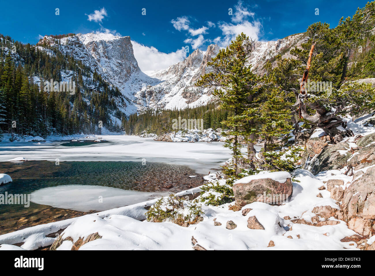 Bear Lake in Winter, Rocky Mountain Nationalpark, Colorado, Vereinigte Staaten von Amerika, Nordamerika Stockfoto