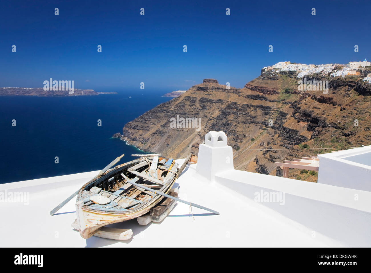 Blick von Firostefani, Imerovigli Santorini, Cyclades, Ägäis, griechische Inseln, Griechenland, Europa Stockfoto