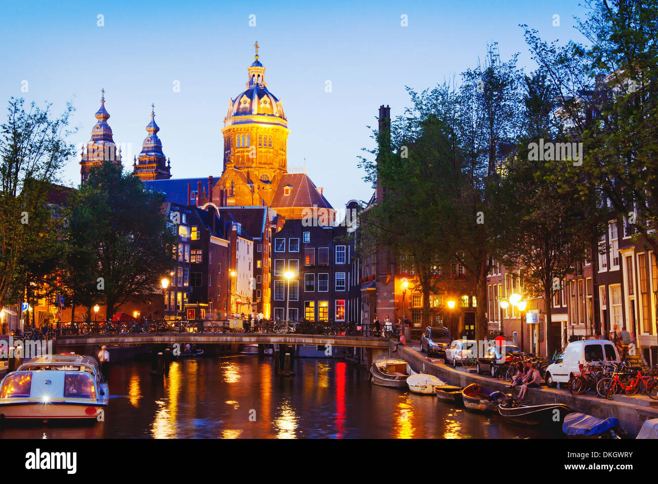 Amsterdam bei Nacht, Rotlicht Bezirk, Niederlande Stockfoto