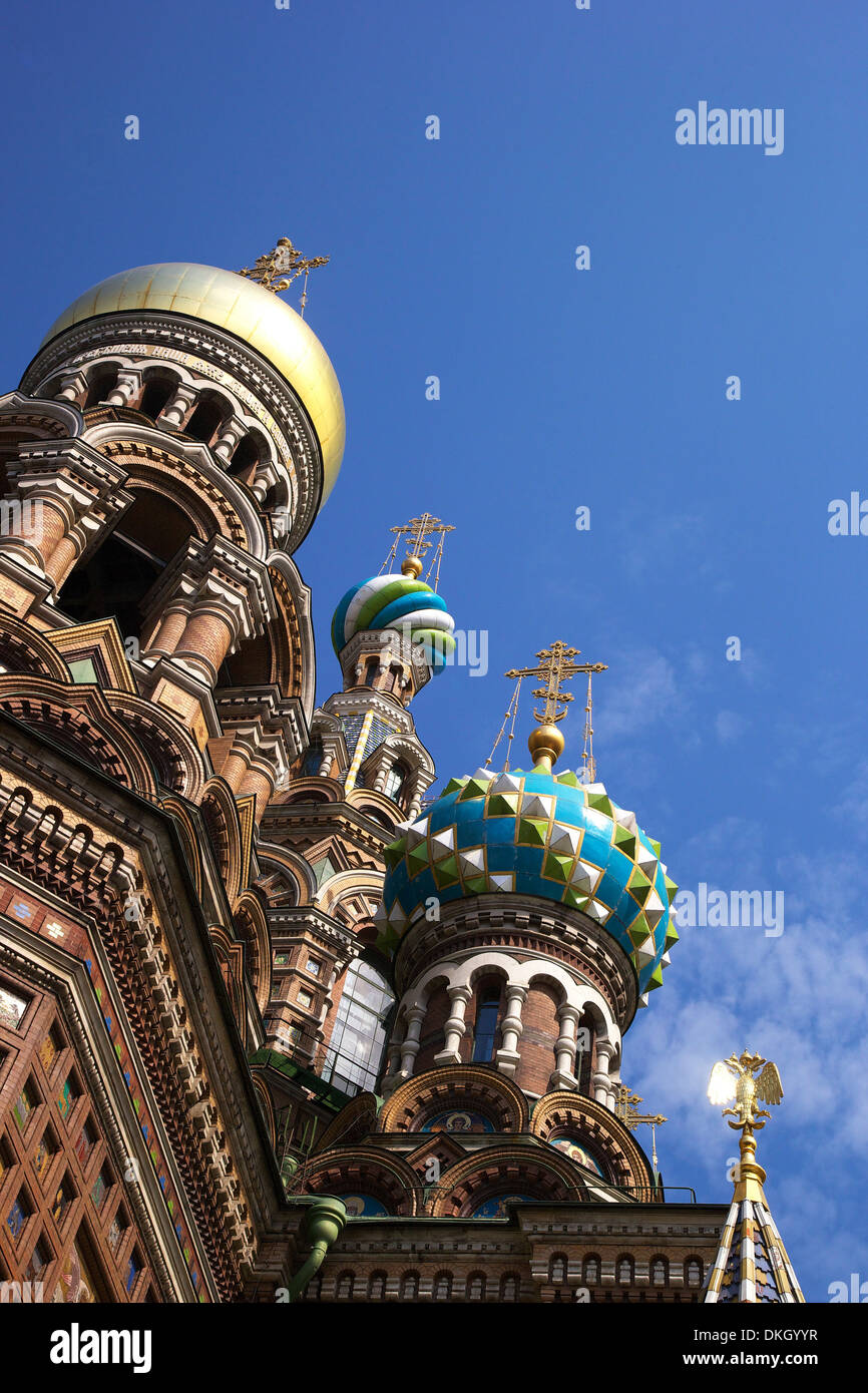 Kirche auf vergossenen Blutes (Auferstehungskirche), UNESCO-Weltkulturerbe, St. Petersburg, Russland, Europa Stockfoto