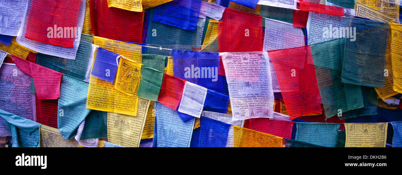 Gebet, Flaggen, Tashiding, Sikkim, Nordindien, Indien, Asien Stockfoto