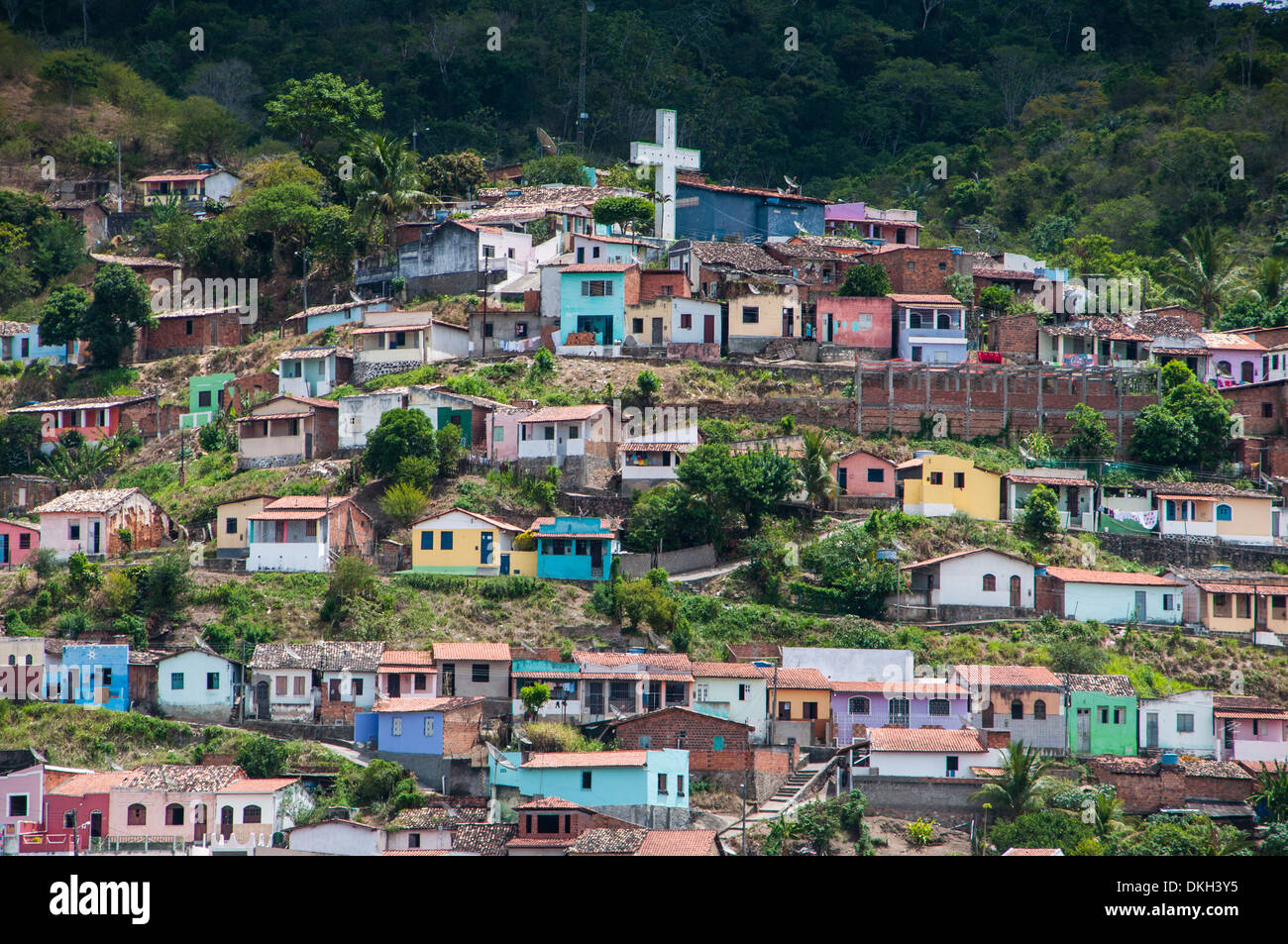 Blick über bunte Häuser in Cachoeira, Bahia, Brasilien, Südamerika Stockfoto