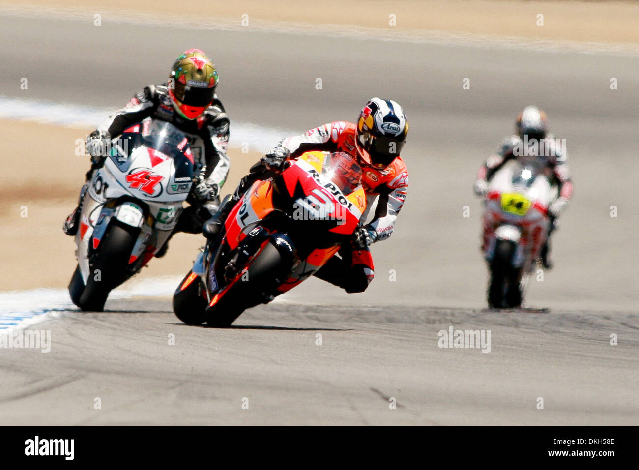 Dani Perdosa, Sabadell, Barcelona, Fahrten, die #3 Motorrad für Honda Respol Honda Team in der MotoGP Qualifikation bei der Mazda Raceway Laguna Seca in Monterey, Kalifornien MotoGP 8. Rennen am Sonntag, 5. Juli 2009 vor der nächsten Haltestelle in Deutschland stattfinden soll. (Kredit-Bild: © Konsta Goumenidis/Southcreek Global/ZUMApress.com) Stockfoto