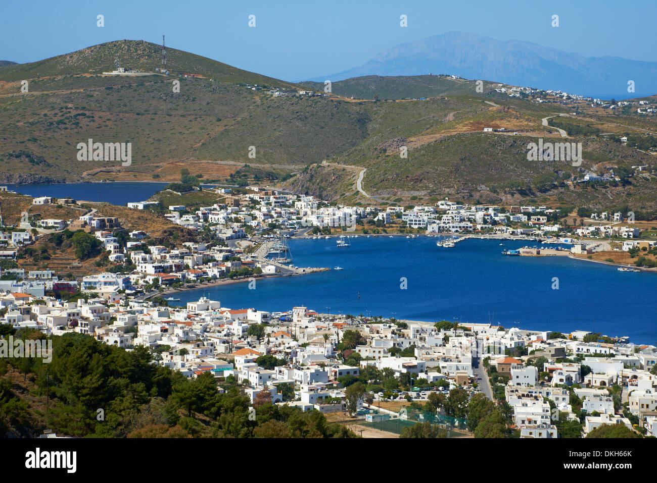 Blick über Skala, Pátmos, Dodekanes, griechische Inseln, Griechenland, Europa Stockfoto