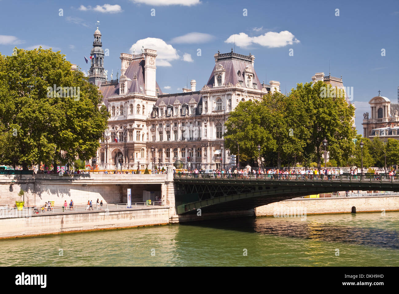 Pont d'Arcole und Hôtel de Ville in Paris, Frankreich, Europa Stockfoto