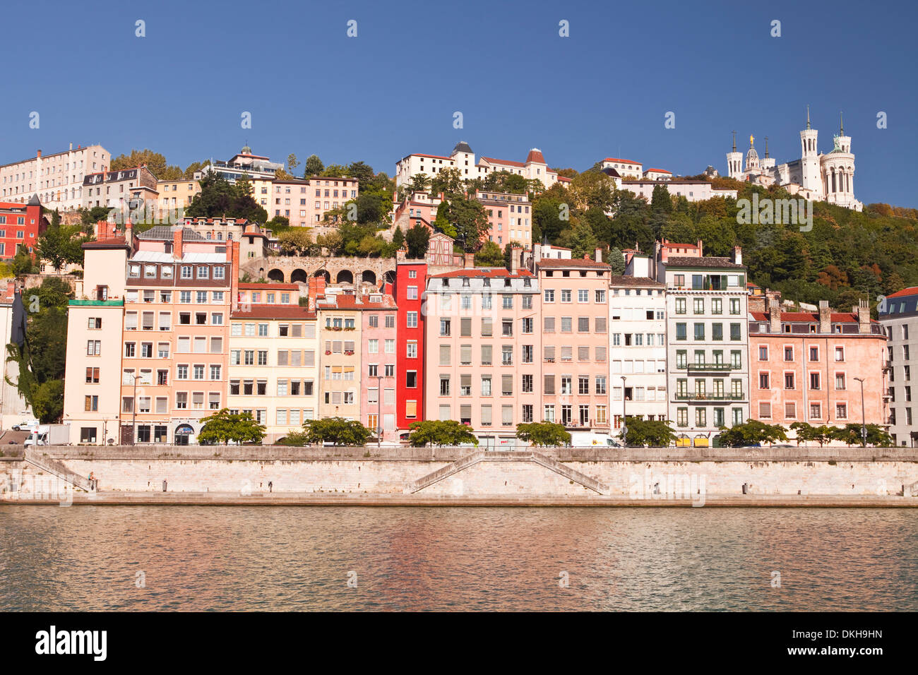Gebäude der Altstadt von Lyon und den Fluss Saone, Lyon, Rhone, Rhone-Alpes, Frankreich, Europa Stockfoto