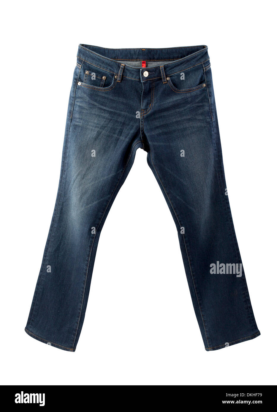 dunkelblaue Jeans isoliert auf weißem Hintergrund Stockfoto