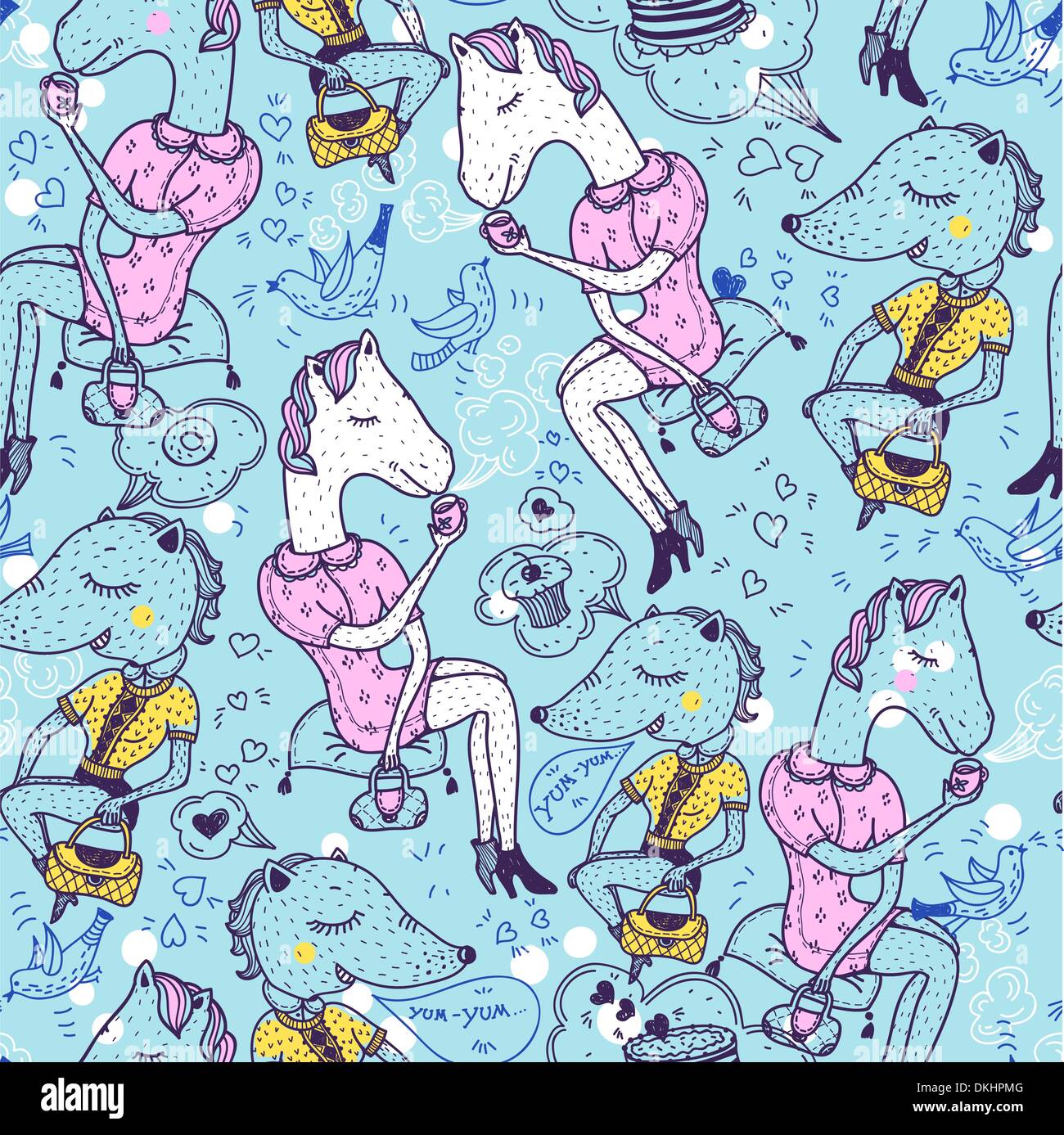 nahtlose Vektormuster mit lustigen Tieren Stock Vektor