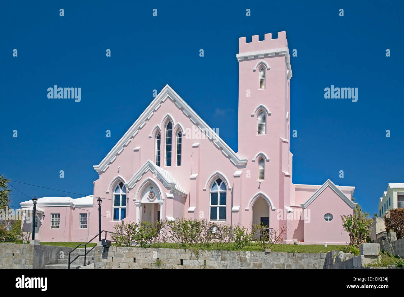 Die rosa Heilsarmee-Kirche in St. George's, Bermuda. Stockfoto