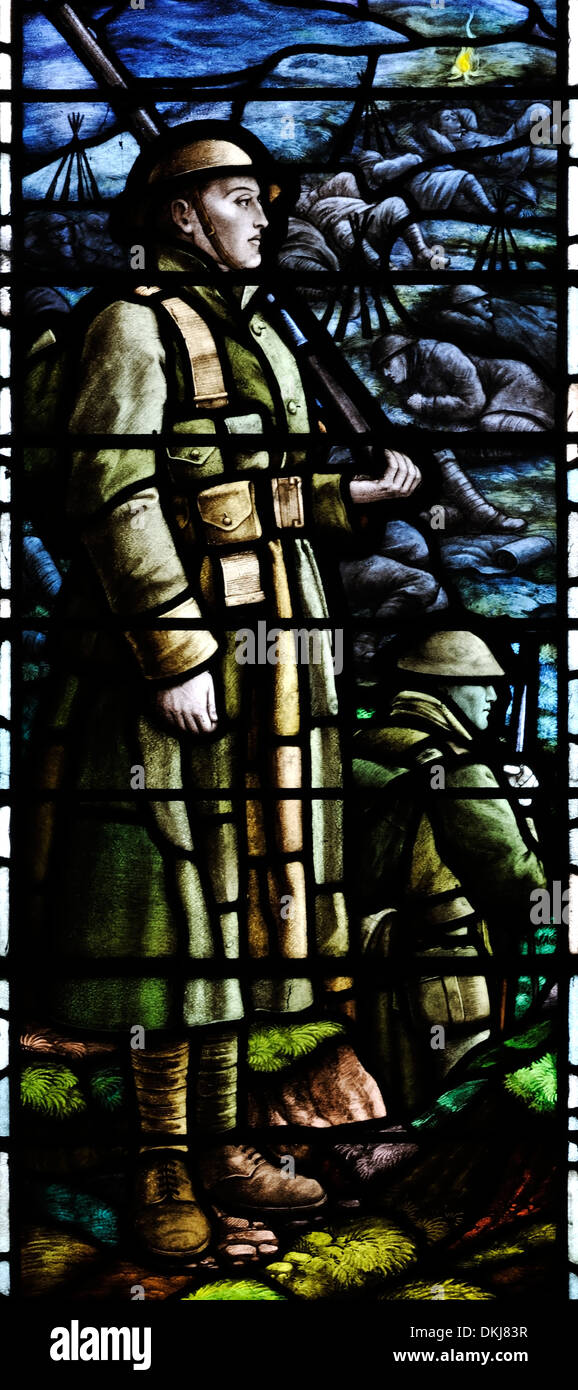 Ersten Weltkrieg Soldat auf Wache Pflicht, Kettlewell Kirche, Yorkshire Dales National Park, England Stockfoto