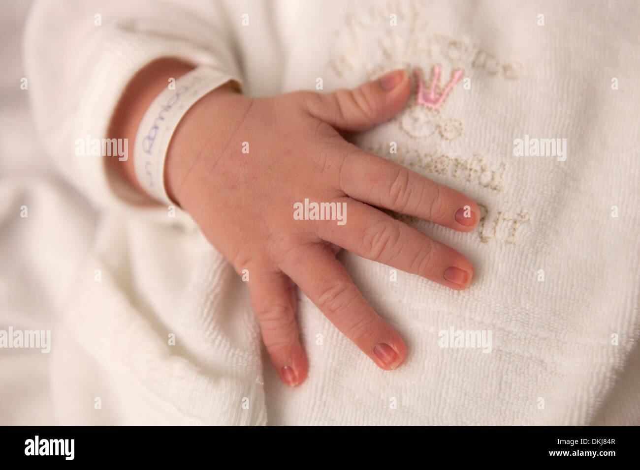 Hand eines neugeborenen Babys im Krankenhaus Stockfoto