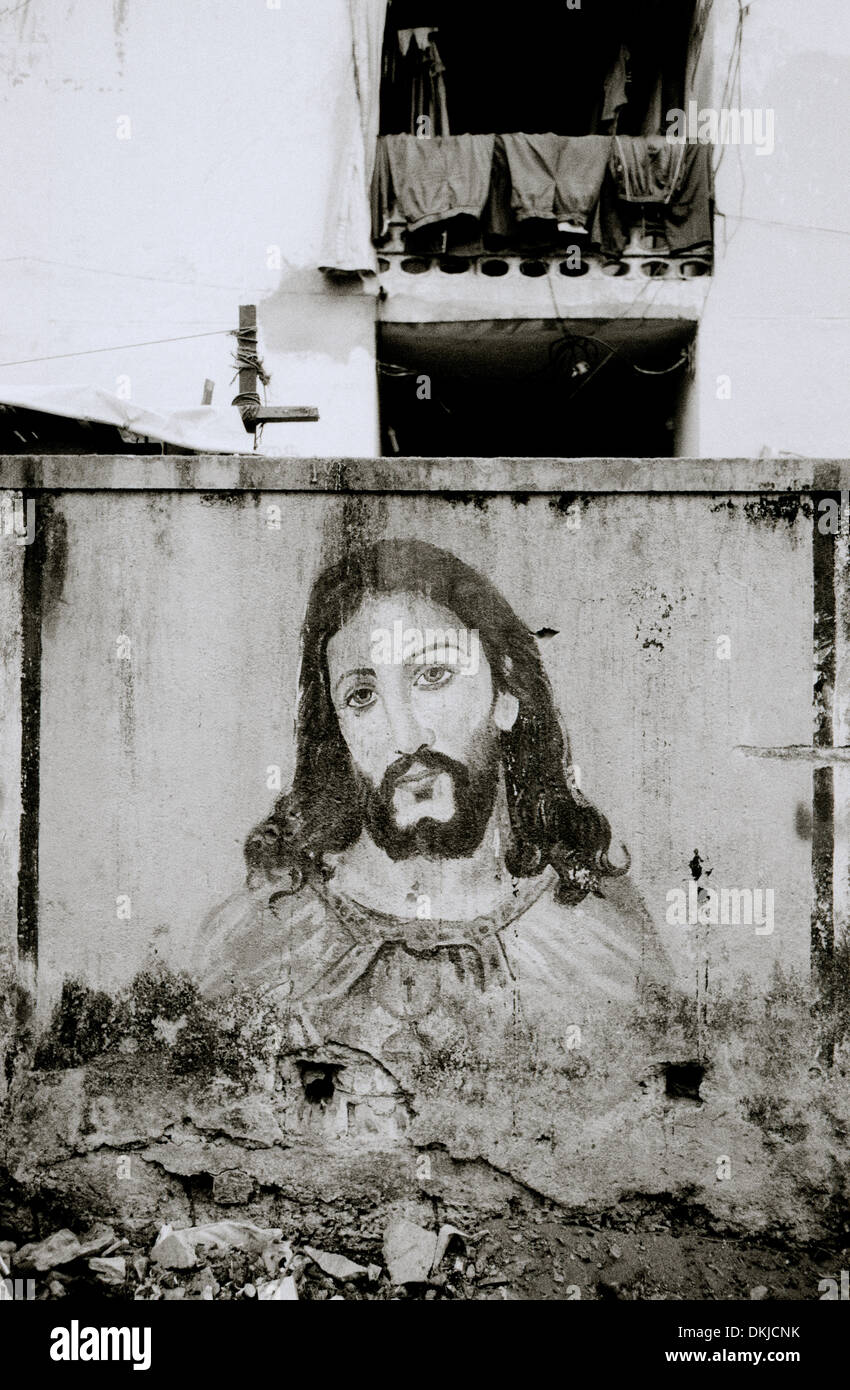 Jesus Christus in den Slums in Chennai Madras Tamil Nadu in Indien Süd-Asien. Graffiti Ghetto Christian Christentum Religion religiöse Kunst Reisen Stockfoto