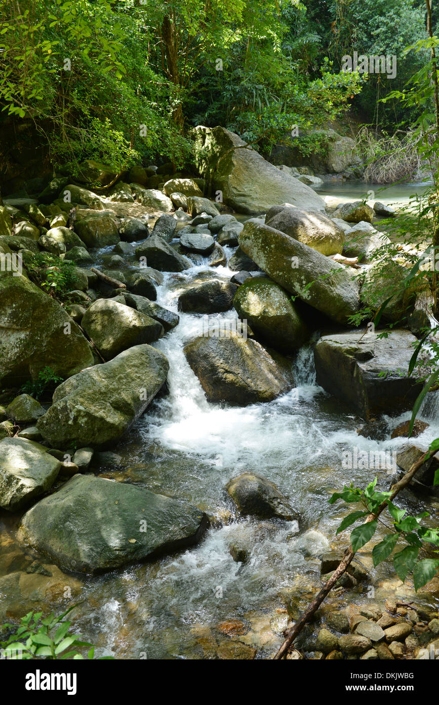Titi Krawang Wasserfall, Taman Negara Nationalpark, Penang, Malaysia Stockfoto