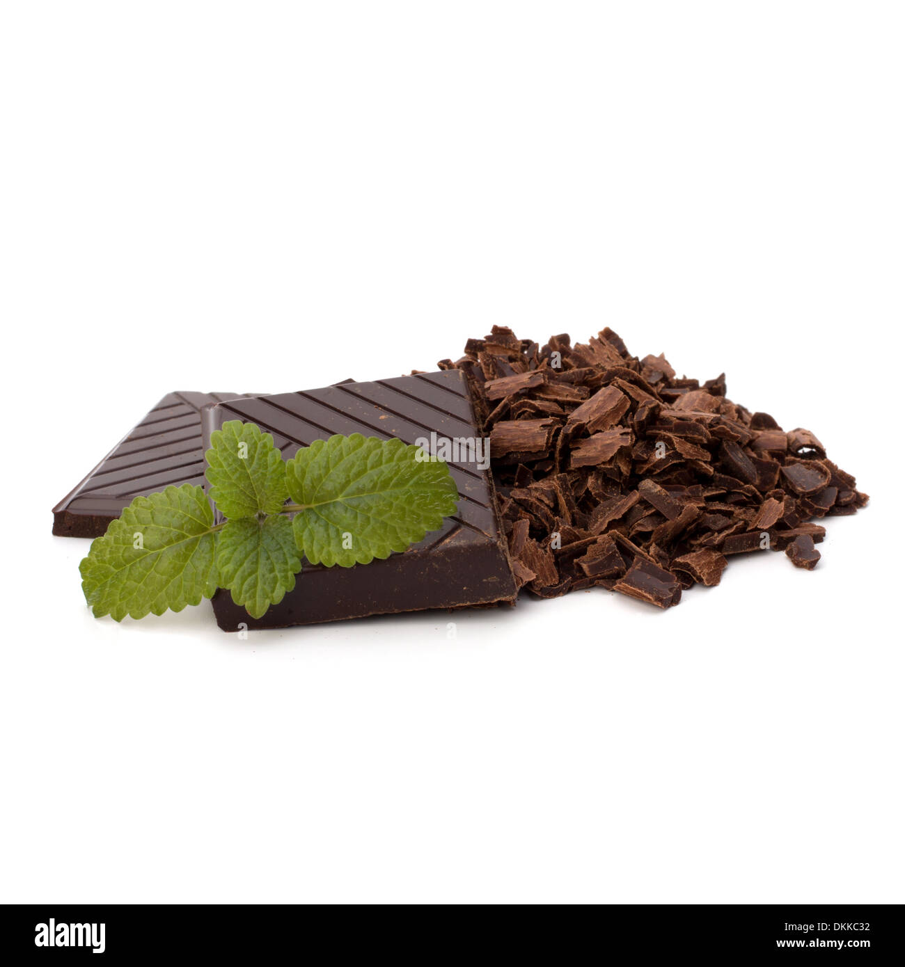 Schokolade und Minze isoliert auf weißem Hintergrund Stockfoto
