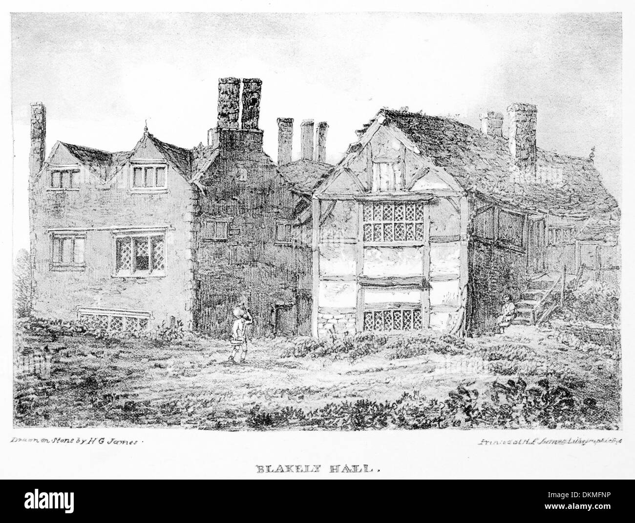 Kopie des lithographischen Drucken im Jahr 1820 von Manchester Blakely Hall Stockfoto