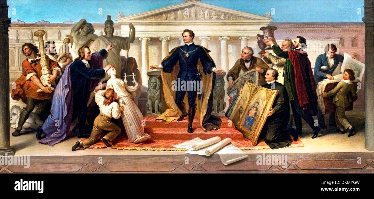 Künstler, steigt vom Thron die Skulpturen und Gemälde präsentiert WILHELM VON KAULBACH (1804-1874) deutsche Deutschland anzeigen Stockfoto