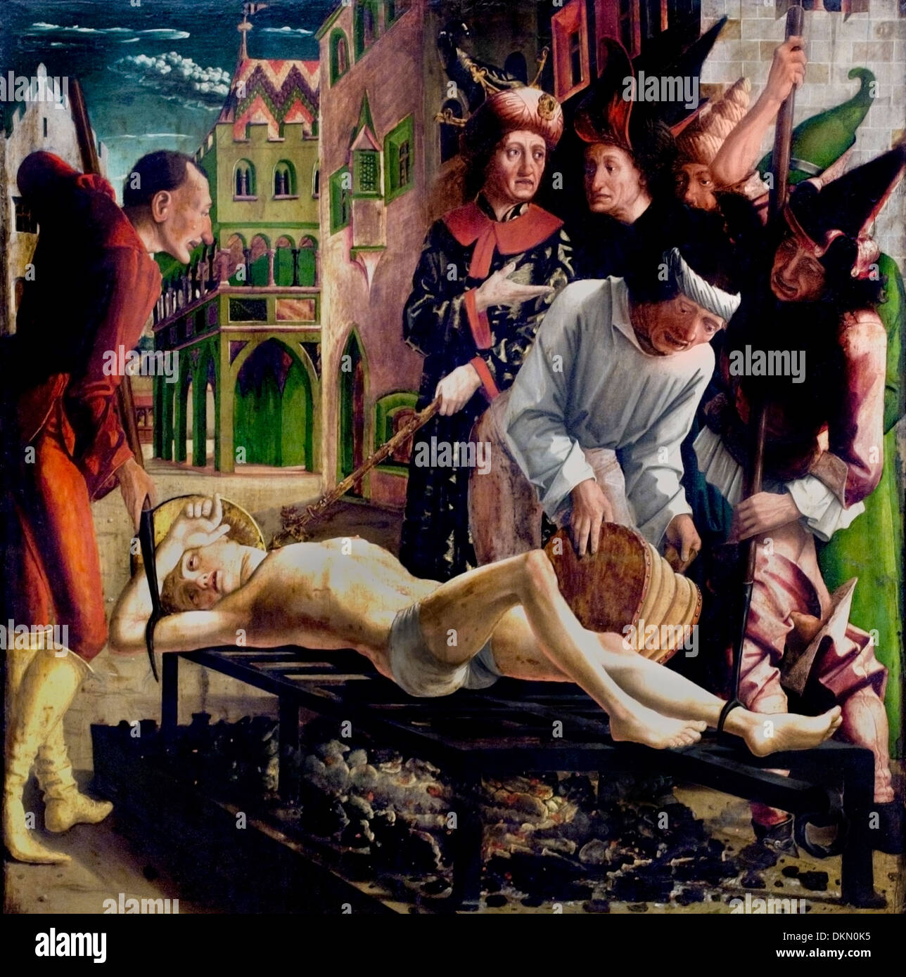 Martyrium des HL Laurentius - Martyrium des Heiligen Laurentius von Michael Pacher 1435-1498 Deutsch Deutschland Stockfoto