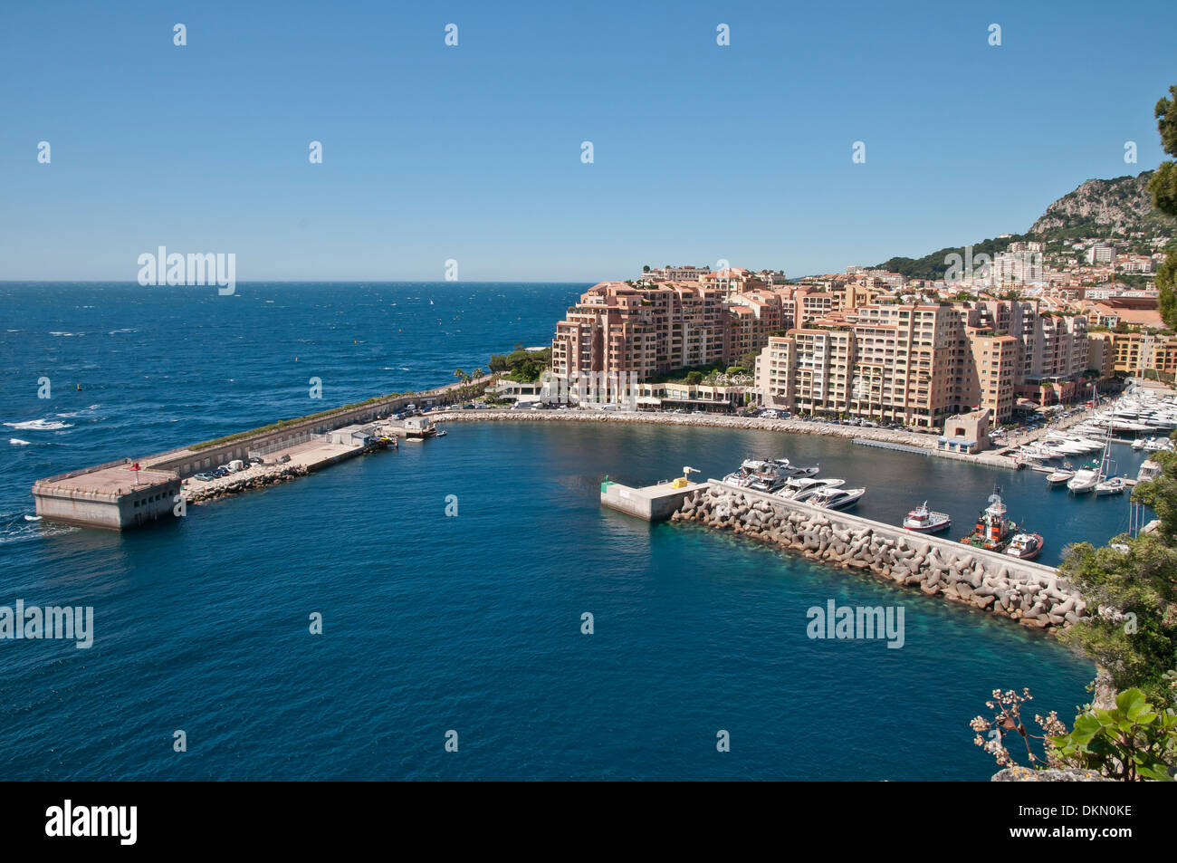 Fontvieille, Blick vom Felsen von Monaco, souveränen Stadtstaates, Côte d ' Azur, Westeuropa. Stockfoto