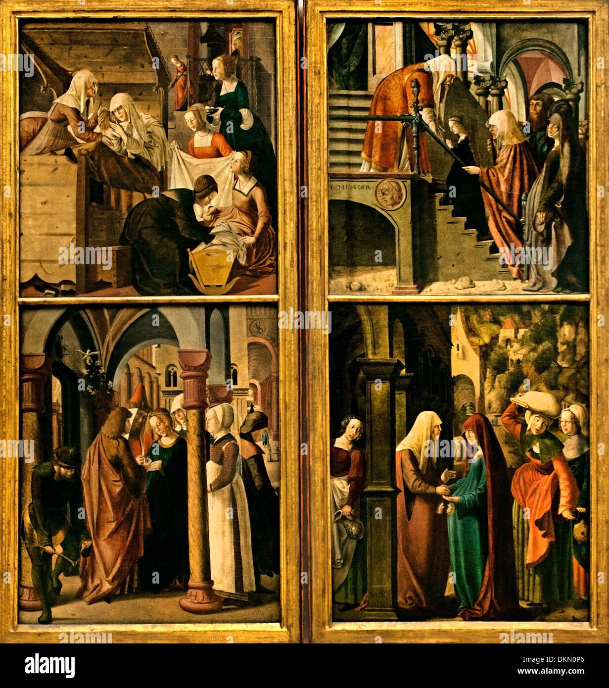 Tempelgang Und Heimsuchung Maria - The Visitation von TheTemple und Maria Marx Reichlich (1460 – 1520) österreichischen Malers. Stockfoto