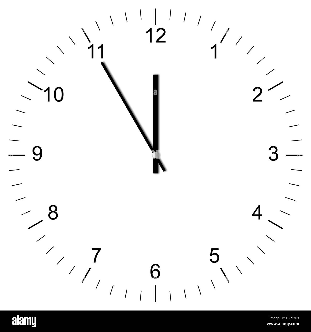 Beispiel für eine Uhr, 11:00 isoliert auf weißem Hintergrund Stockfoto