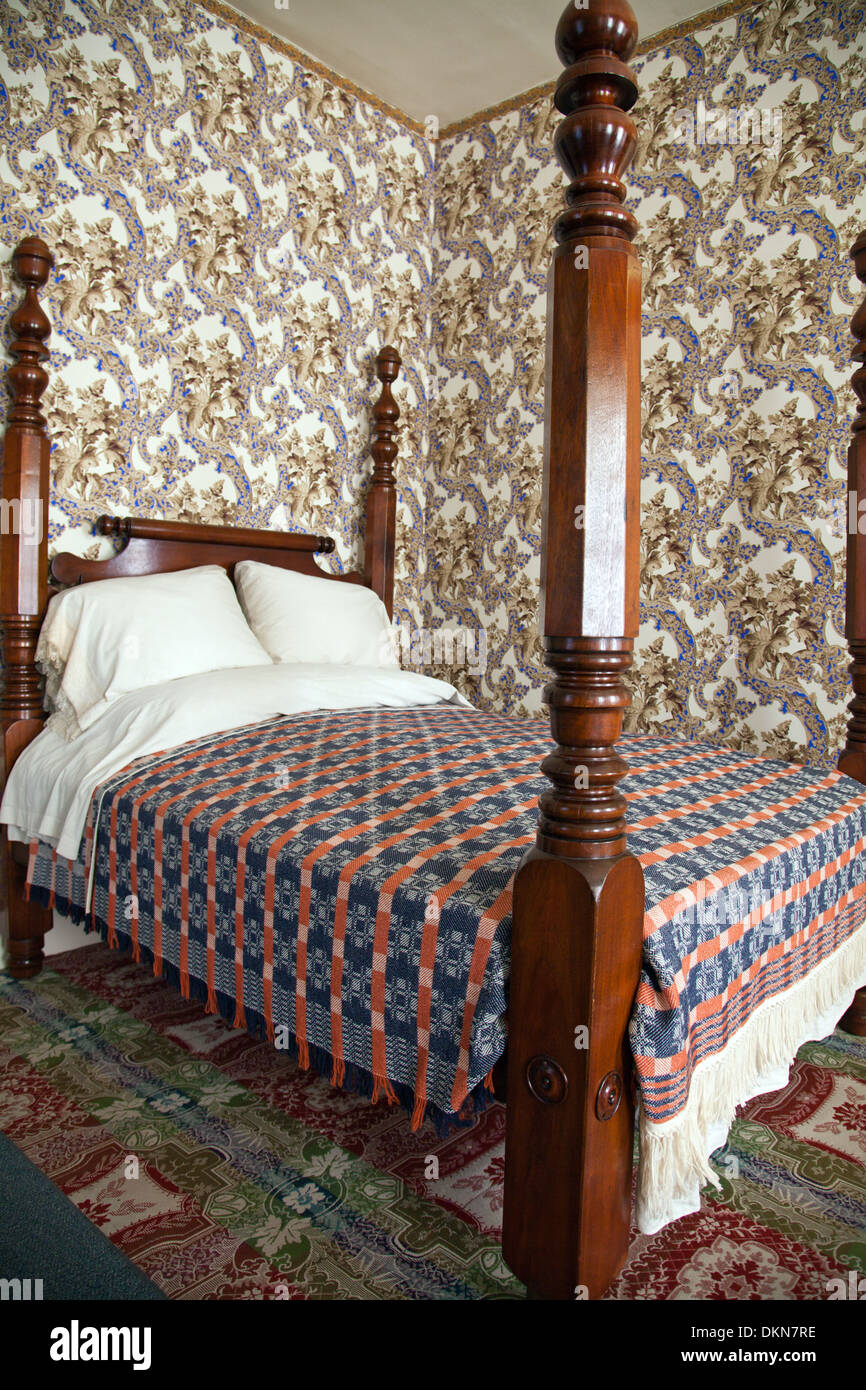 Springfield, IL: Himmelbett im Schlafzimmer des Hauses Abraham Lincolns. Stockfoto