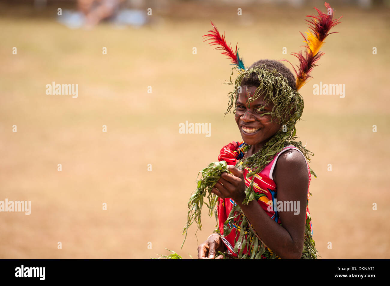 Einer der Darsteller aus Tanna, die Teilnahme an dem Fest "Sawagoro, eine Feier des Kastom, traditionelle Kultur in Vanuatu. Stockfoto