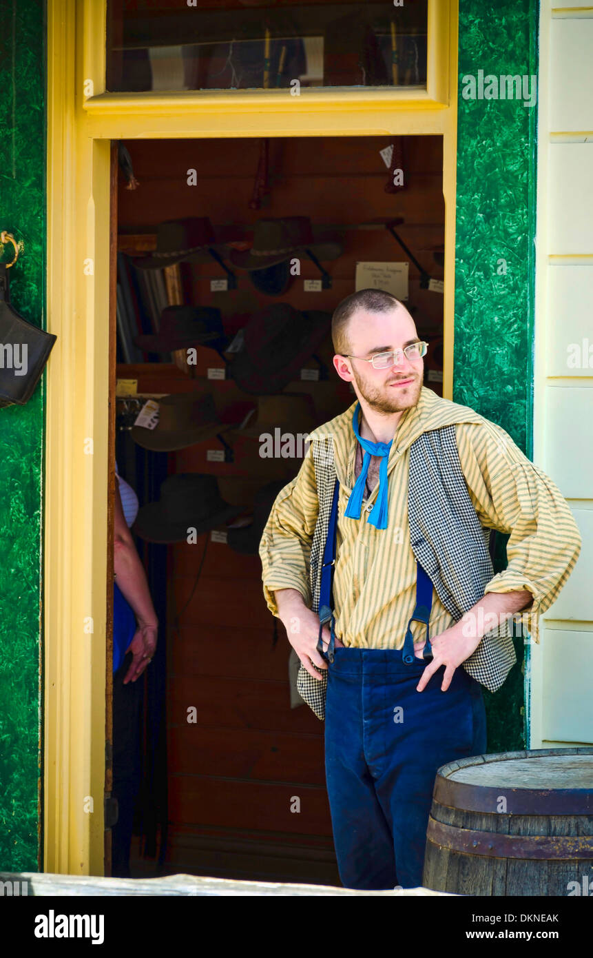 Man-Stand und Uhr in Ballarat Sovereign Hill, Australien Stockfoto