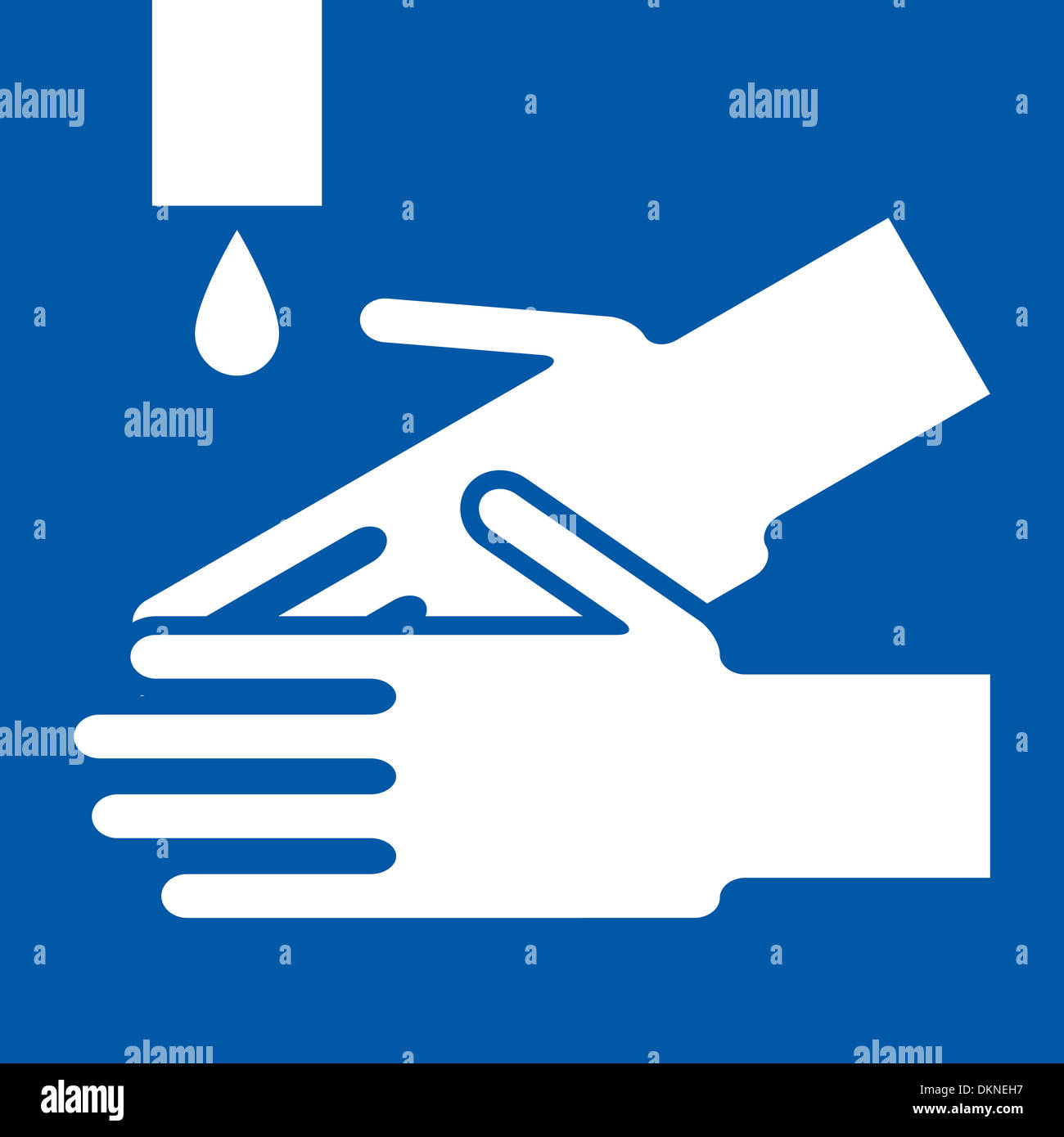 Hände waschen Zeichen auf blauem Hintergrund Stockfoto