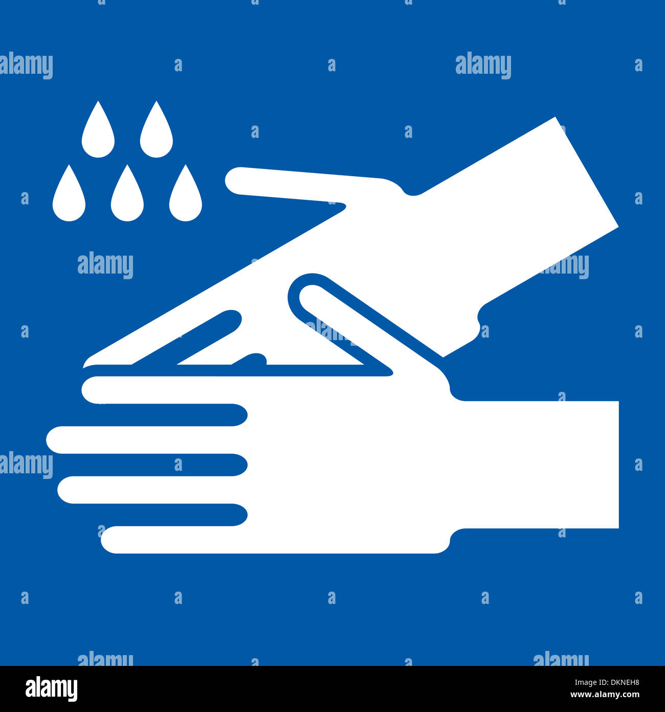 Hände waschen Zeichen auf blauem Hintergrund Stockfoto