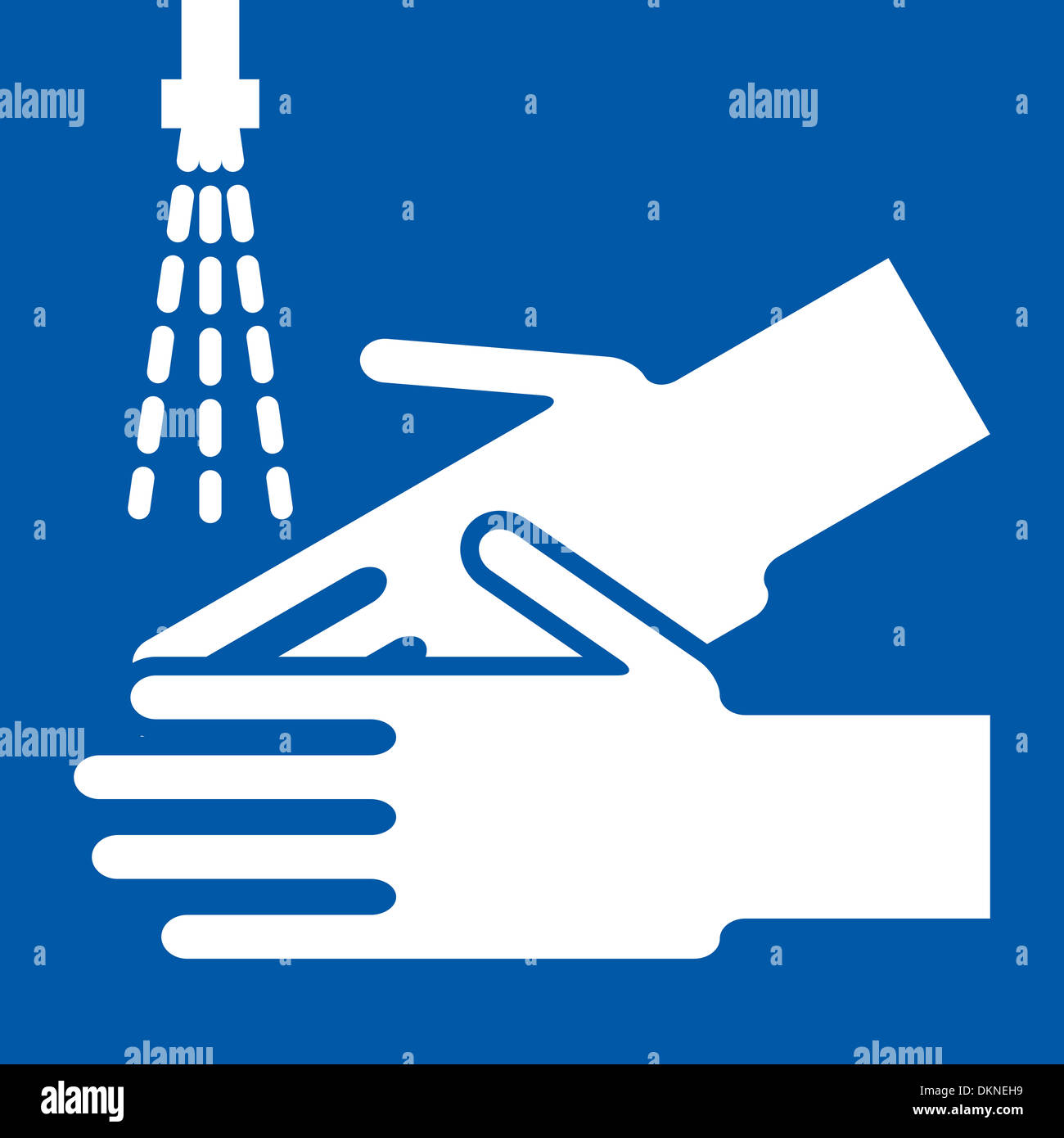Hände waschen Zeichen auf blauem Hintergrund Stockfoto