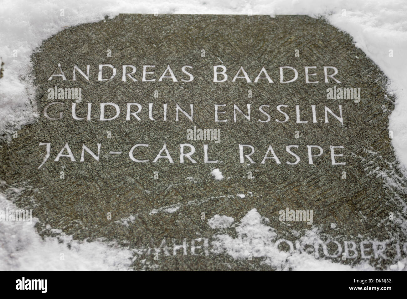 Grabstätte der ehemalige rote Armee Fraktionsmitglieder Andreas Baader, Gudrun Ensslin, jan-Carl Raspe, Dornhalden Friedhof, Stuttgart, Bad Stockfoto