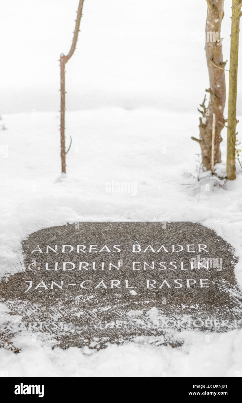 Grabstätte der ehemalige rote Armee Fraktionsmitglieder Andreas Baader, Gudrun Ensslin, jan-Carl Raspe, Dornhalden Friedhof, Stuttgart Stockfoto