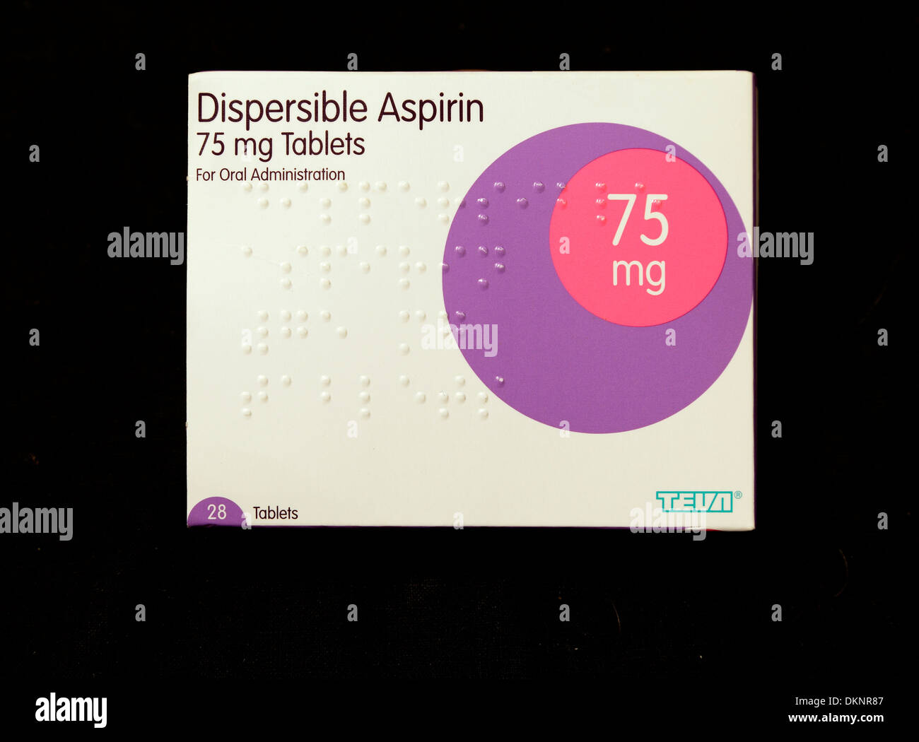 Dispergierbar Aspirin 75mg-Tabletten, löslich, Pack, Paket, Packungen, Pakete, Tablet, Medizin, Medikamente, Cholesterin senken, anti Stockfoto