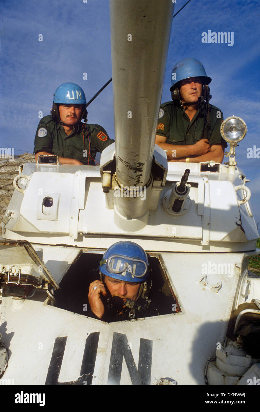 UN-Friedensbewahrer. Irische Soldaten der Vereinten Nationen auf Dienstreise im Südlibanon der 1980 1980er Jahre HOMER SYKES Stockfoto