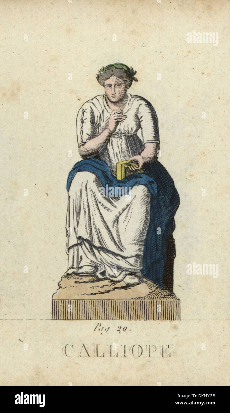 Calliope, griechische muse der epischen Poesie, mit Kranz und Schreibtafel. Stockfoto