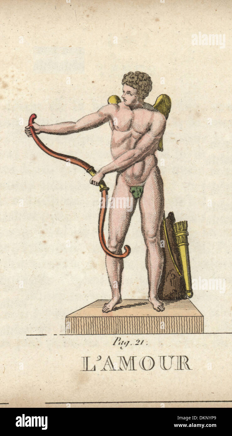 Amor, römischer Gott der Liebe, mit Feigenblatts, Flügel, Bogen und Köcher. Stockfoto