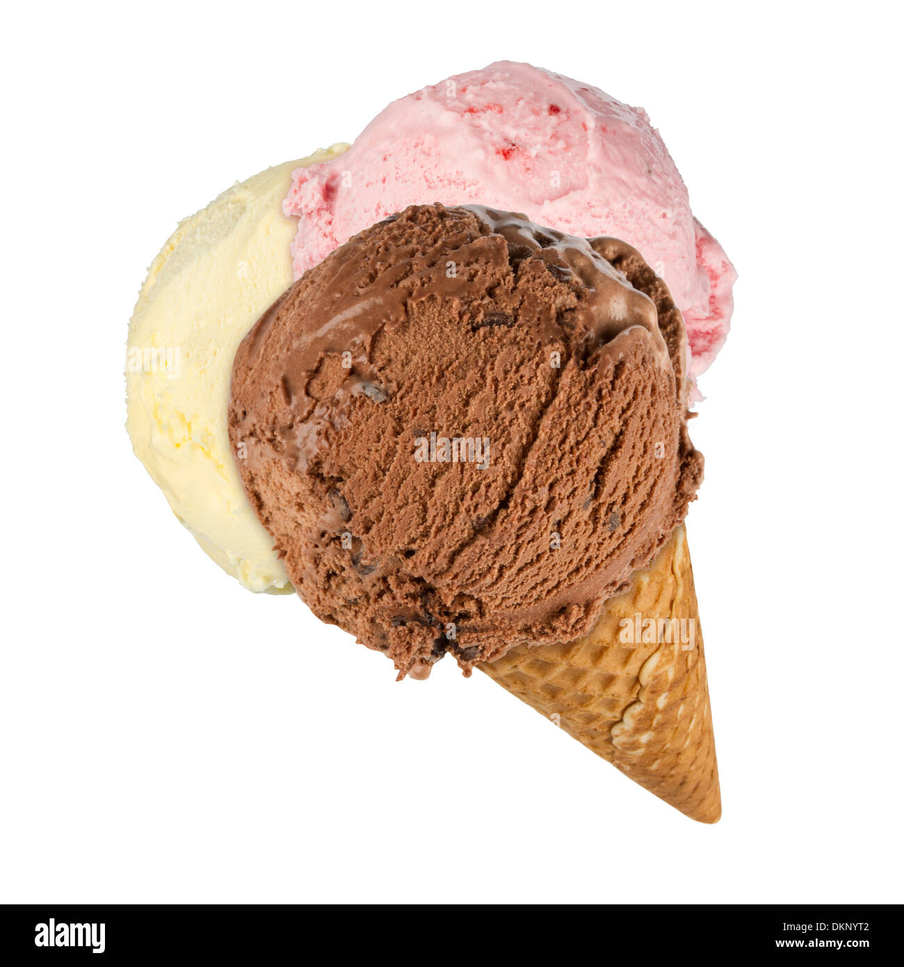 Eistüte mit 3 verschiedene Eissorten Stockfoto