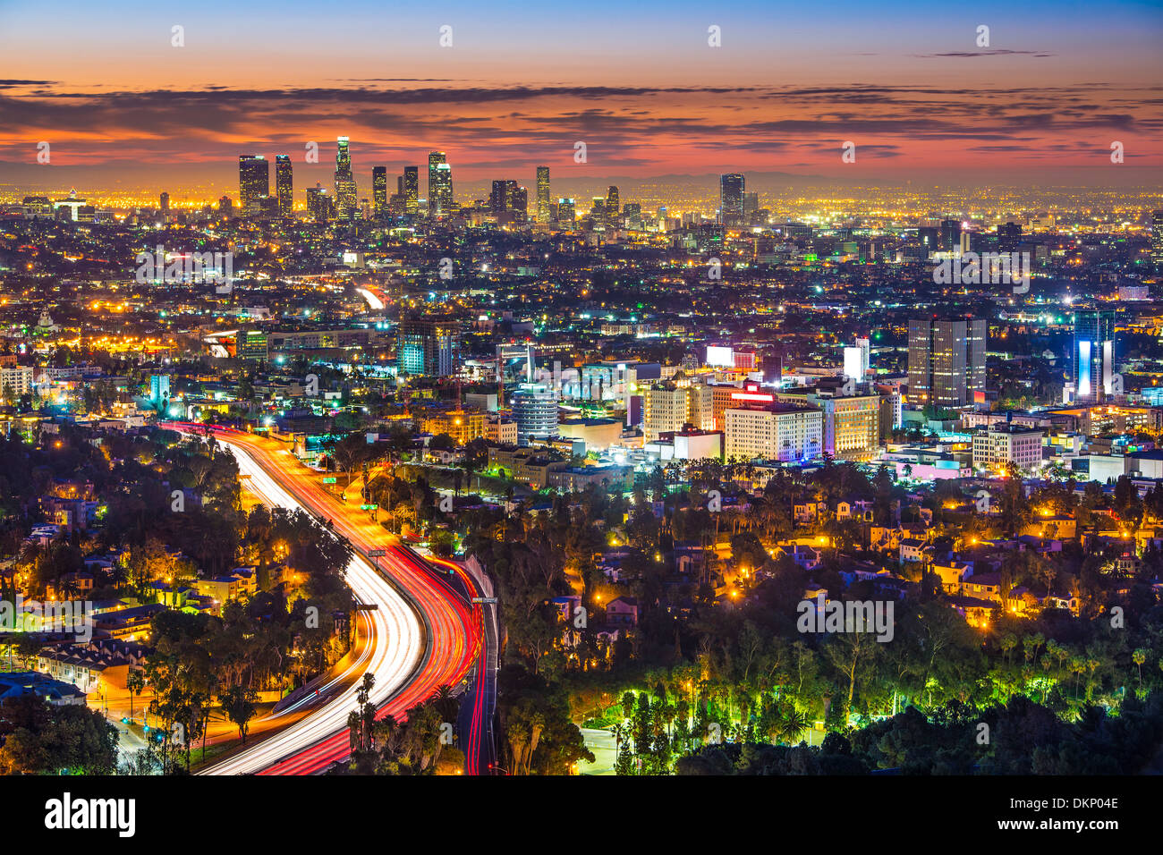 Los Angeles, Kalifornien am Morgen von Mulholland Drive. Stockfoto