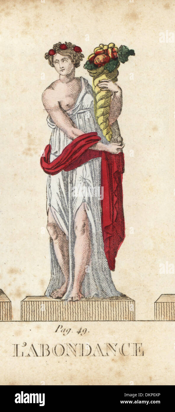 Abundantia, römische Göttin der Fülle, mit Füllhorn und Garland. Stockfoto