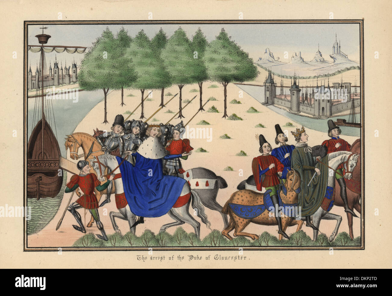 Verhaftung des Duke of Gloucester auf seiner Burg Pleshey, 1397. Stockfoto