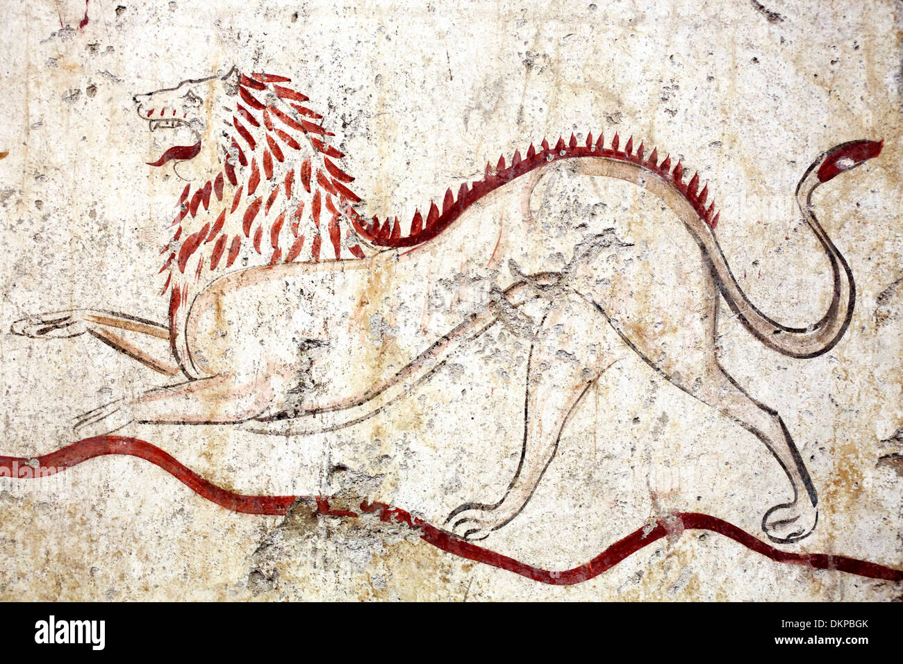 Löwe, Wandmalerei, Archäologisches Museum, Paestum, Kampanien, Italien Stockfoto