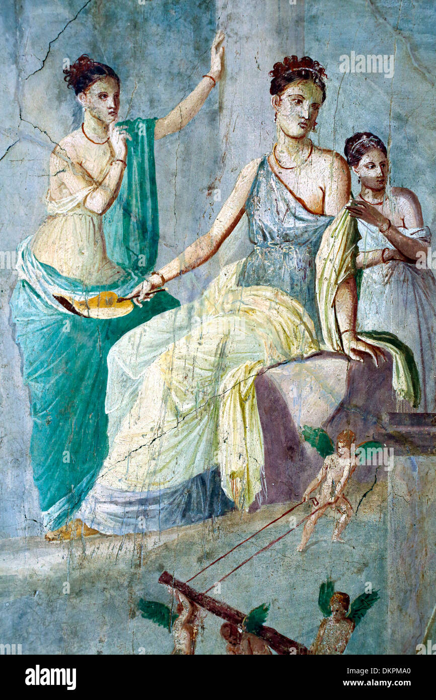 Herkules und Omphale, römischen Fresko aus Pompeji, Archäologisches Nationalmuseum Neapel, Kampanien, Italien Stockfoto